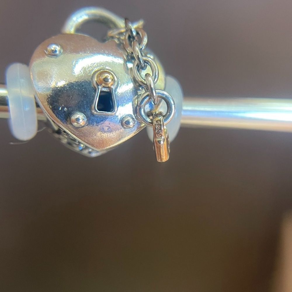 Authentic Pandora Silver and 14k Gold Heart Lock Bracelet Charm